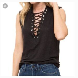 IRO Black 'Tissa' Linen Slub Knit Lace-Up Tee - Size S